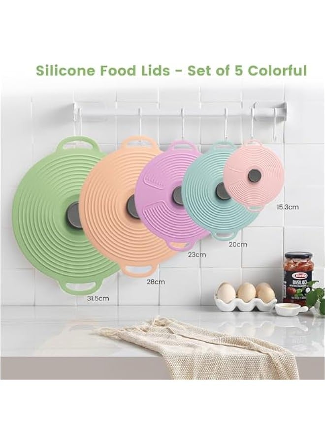 بيوينتي سبنور غطاء عالمي للاواني، اغطية سيليكون للاوعية والميكروويف مع 5 احجام قابلة لاعادة الاستخدام ومقاومة للحرارة، 5 قطع اغطية شفط تناسب الاكواب والاوعية والاطباق والمقالي والمقالي وامنة على الموقد - Image 2