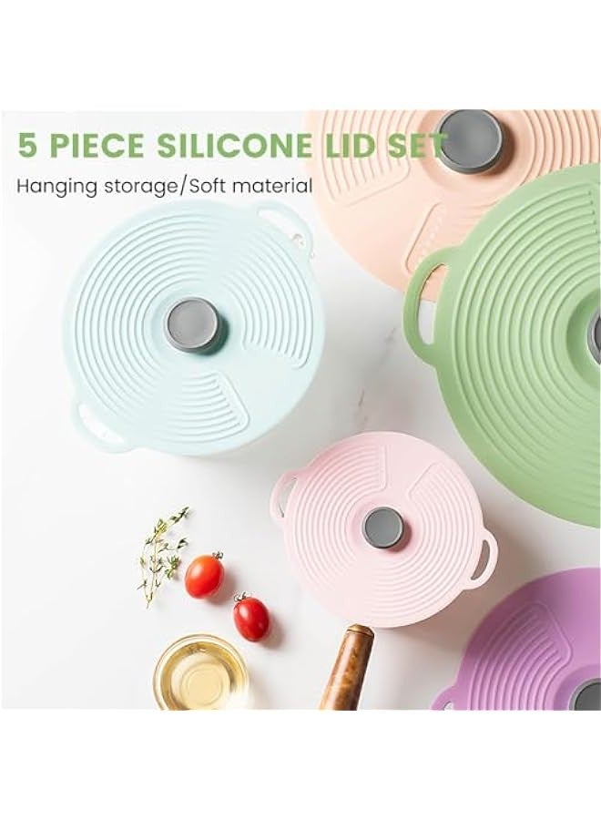 بيوينتي سبنور غطاء عالمي للاواني، اغطية سيليكون للاوعية والميكروويف مع 5 احجام قابلة لاعادة الاستخدام ومقاومة للحرارة، 5 قطع اغطية شفط تناسب الاكواب والاوعية والاطباق والمقالي والمقالي وامنة على الموقد - Image 3