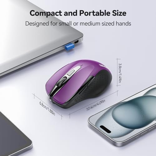 TECKNET Wireless Mouse, 2.4G Ergonomic Optical Mouse, Computer Mouse for Laptop, PC, Computer, Chromebook, Notebook, 6 Buttons, 24 Months Battery Life, 2600 DPI, 5 Adjustment Levels - Image 2