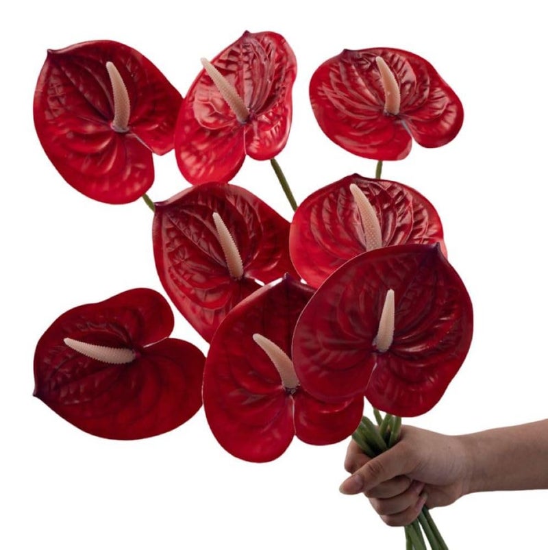 Corkwaw 8 Pcs 2358 inch Artificial Anthurium Flowers Real Touch Fake Flower for Table Centerpieces Arrangement and Bridal Wedding Festival Decor Flower Arrangement Red - Image 2