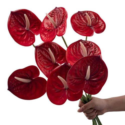 Corkwaw 8 Pcs 2358 inch Artificial Anthurium Flowers Real Touch Fake Flower for Table Centerpieces Arrangement and Bridal Wedding Festival Decor Flower Arrangement Red - Image 1