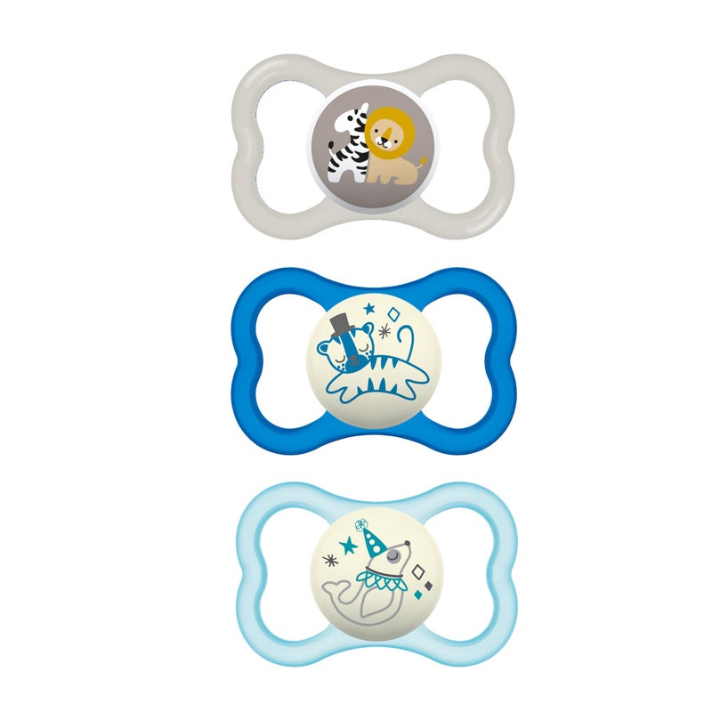 MAM Air Day & Night Baby Pacifier, for Sensitive Skin, Glows in The Dark, 3 Pack, 16+ Months, Boy - Image 1