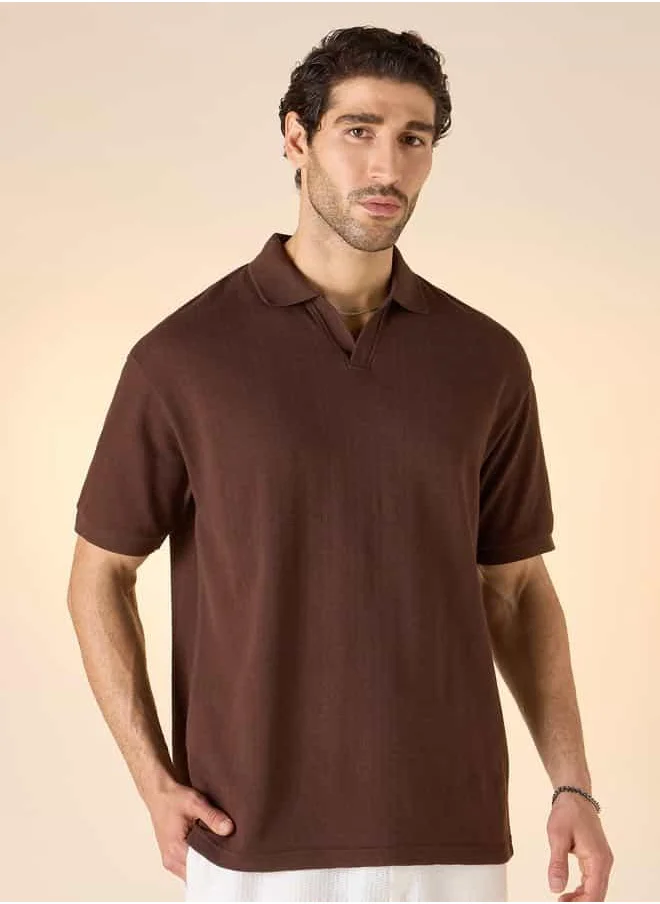 ايكونيك Iconic Textured Polo T-shirt with Short Sleeves