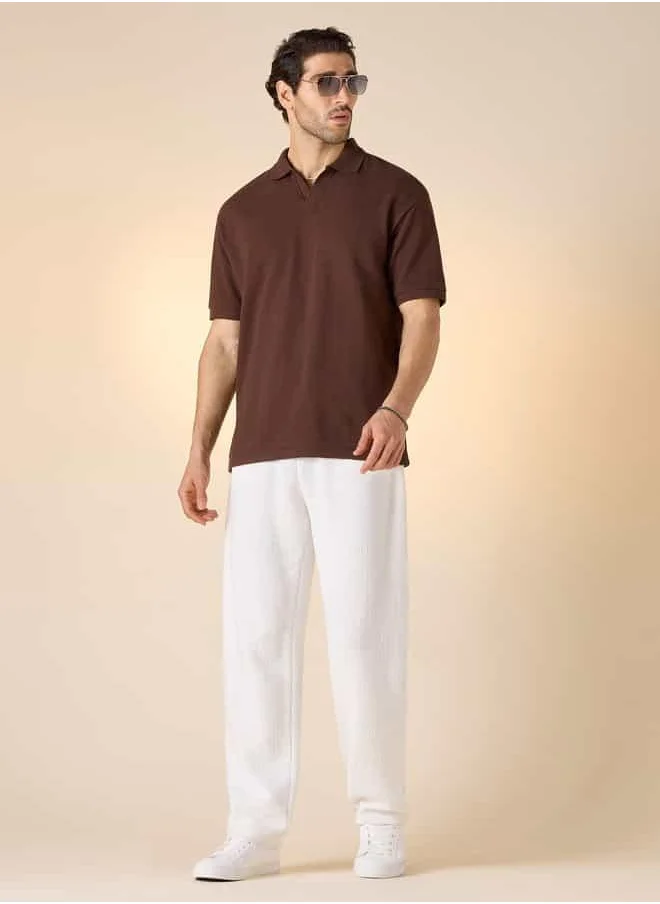 ايكونيك Iconic Textured Polo T-shirt with Short Sleeves