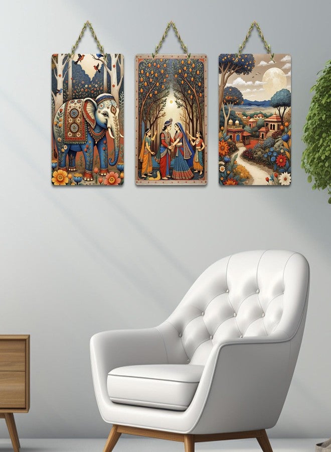 آرتفيب مجموعة ديكورات خشبية من Artvibes، بتصميم فيل ملكي وحياة قروية، مثالية للمنزل | منحوتة جدارية | لوحات وعلامات | ديكورات جدارية | أعمال فنية جرافيكية | ملصق جداري | هدايا مثالية (WH_9651N)، مجموعة من 3 قطع - Image 4