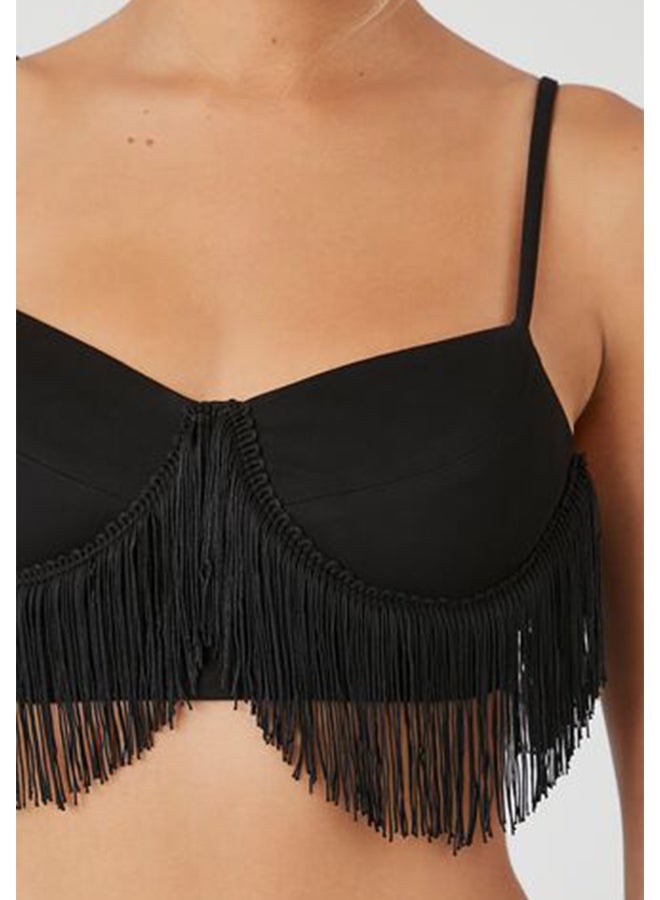 FOREVER 21 Ponte Knit Fringe Cropped Cami  - Image 3