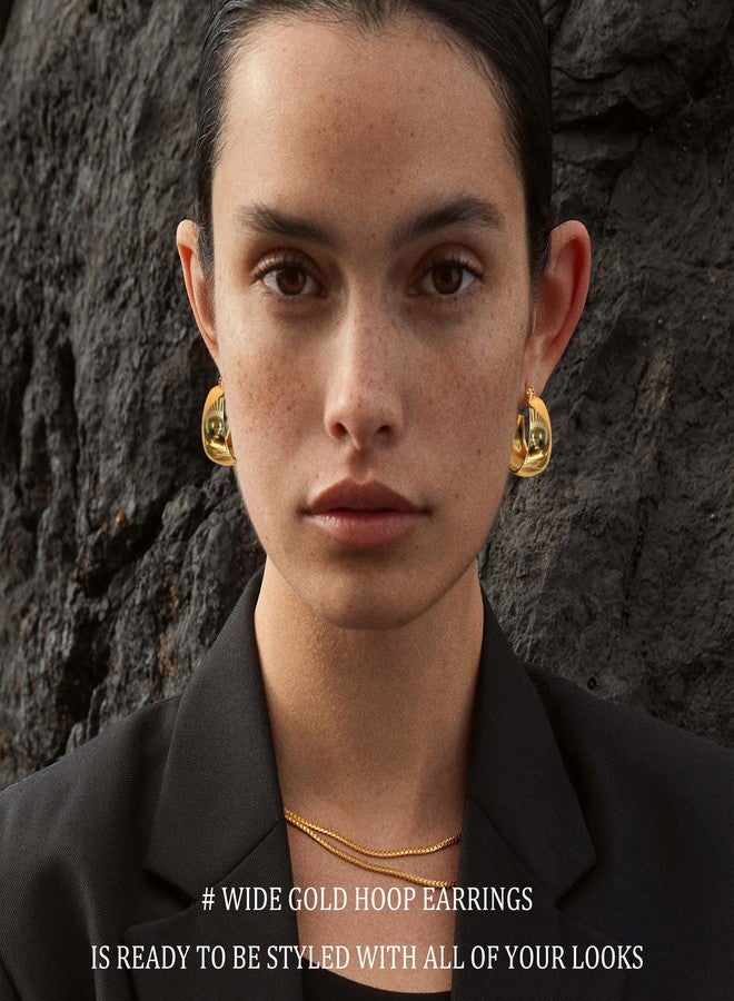 EXGOX Gold Hoop Earrings for Women Sterling Silver Post Hoops Earrings for Women Wide Thick Silver Hoop Earrings Hypoallergenic Lightweight 14k Real Gold Plated Hoop Large Earrings (25/30/40/50MM) - Image 5