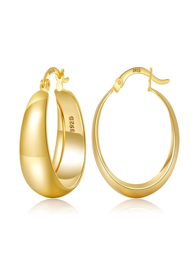 EXGOX Gold Hoop Earrings for Women Sterling Silver Post Hoops Earrings for Women Wide Thick Silver Hoop Earrings Hypoallergenic Lightweight 14k Real Gold Plated Hoop Large Earrings (25/30/40/50MM) - Image 1