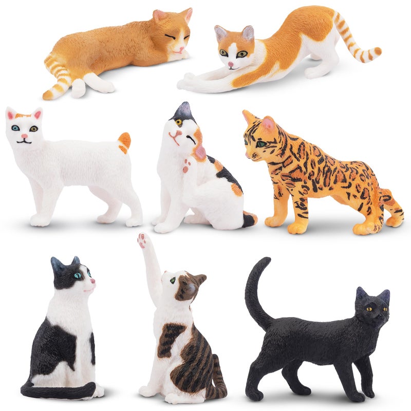 Toymany 8PCS Realistic Cat Figurines, Educational Cat Figures Toy Set, Kitten Halloween Cake Topper Christmas Birthday Gift for Kids Boys Girls Children - Image 1