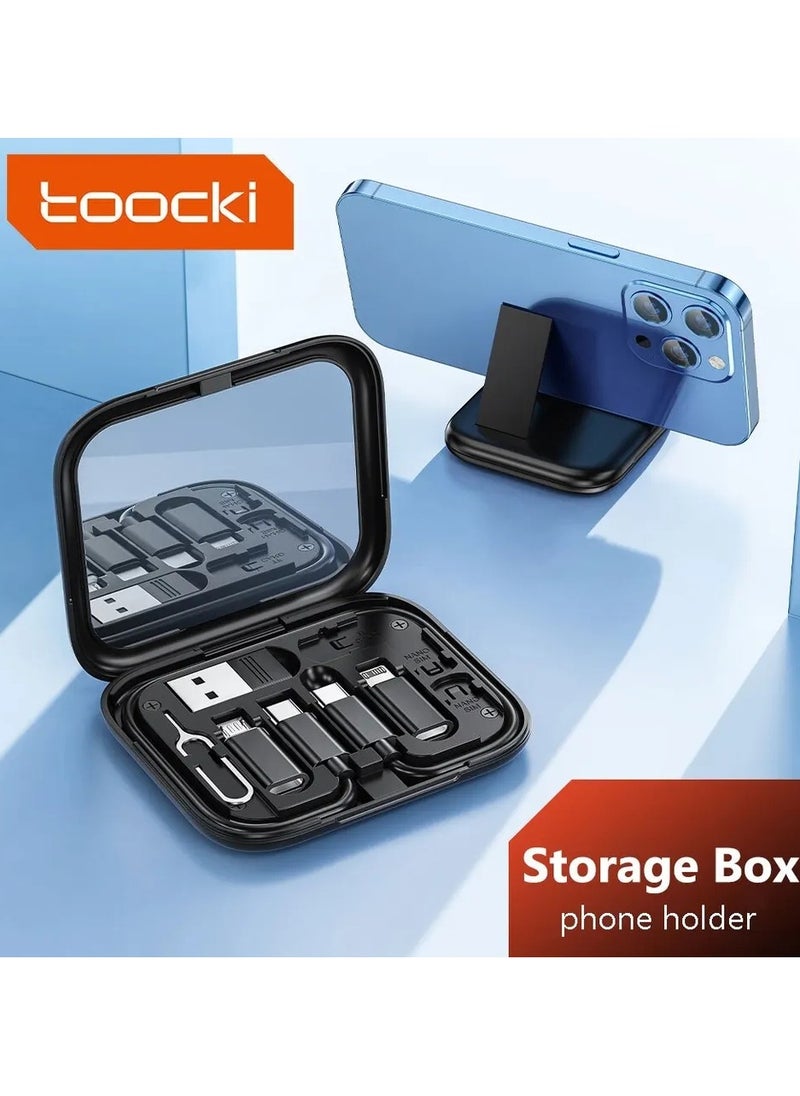 null - مجموعة صندوق كابل Toocki USB 60واط  تخزين و شحن سريع للهاتف المحمول  4 في 1 متعدد الوظائف نوع USB C لذلك مناسب للسفر بدون قلق مضاف فيه مرآة مفيدة للمكياج لون اسود - Image 1