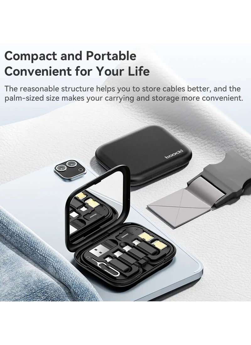 null - مجموعة صندوق كابل Toocki USB 60واط  تخزين و شحن سريع للهاتف المحمول  4 في 1 متعدد الوظائف نوع USB C لذلك مناسب للسفر بدون قلق مضاف فيه مرآة مفيدة للمكياج لون اسود - Image 1