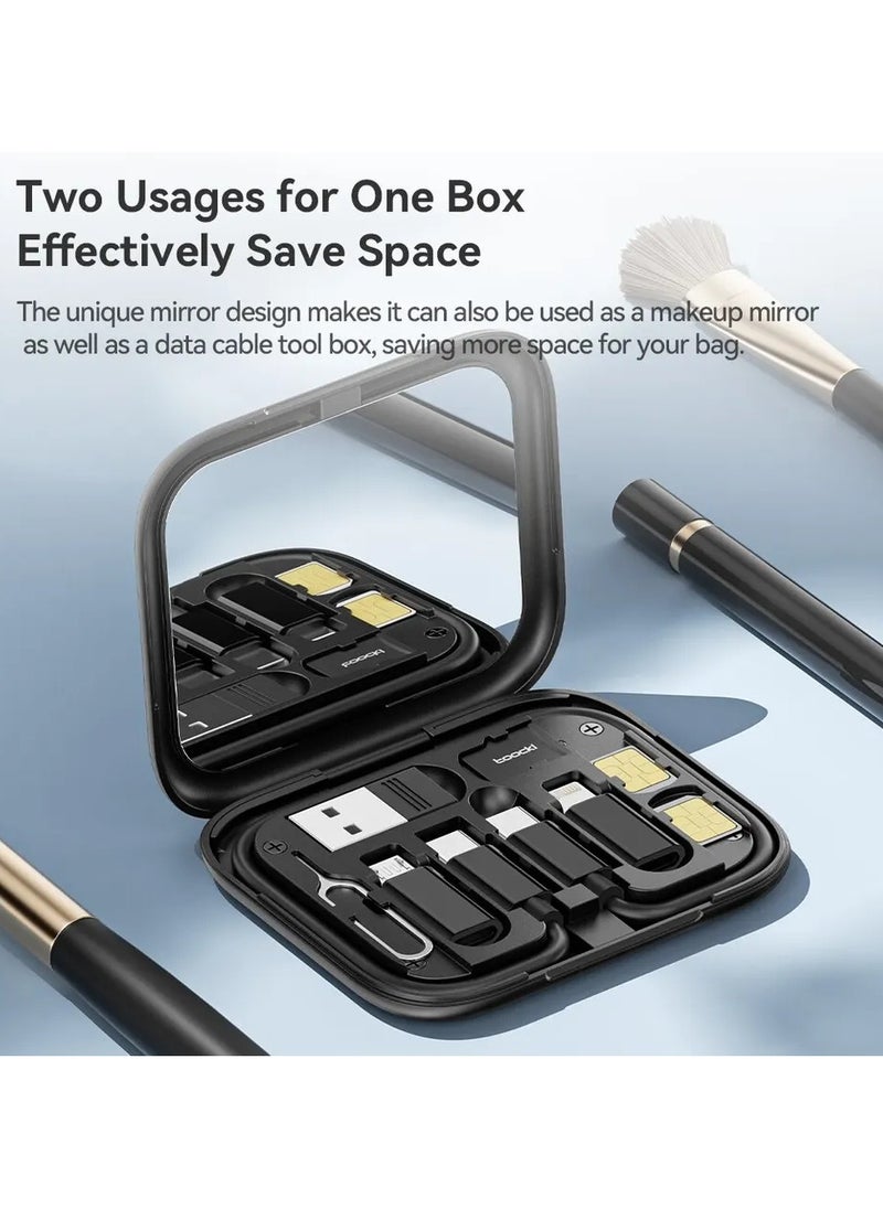 null - مجموعة صندوق كابل Toocki USB 60واط  تخزين و شحن سريع للهاتف المحمول  4 في 1 متعدد الوظائف نوع USB C لذلك مناسب للسفر بدون قلق مضاف فيه مرآة مفيدة للمكياج لون اسود - Image 1