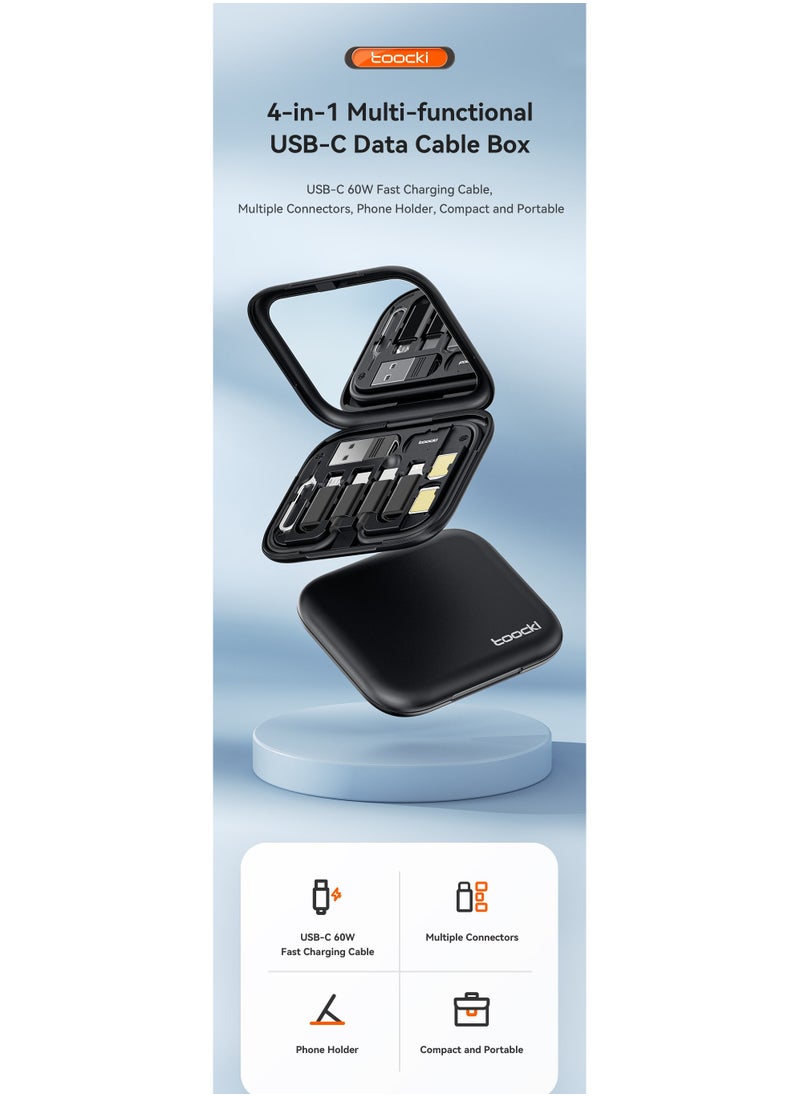 null - مجموعة صندوق كابل Toocki USB 60واط  تخزين و شحن سريع للهاتف المحمول  4 في 1 متعدد الوظائف نوع USB C لذلك مناسب للسفر بدون قلق مضاف فيه مرآة مفيدة للمكياج لون اسود - Image 1