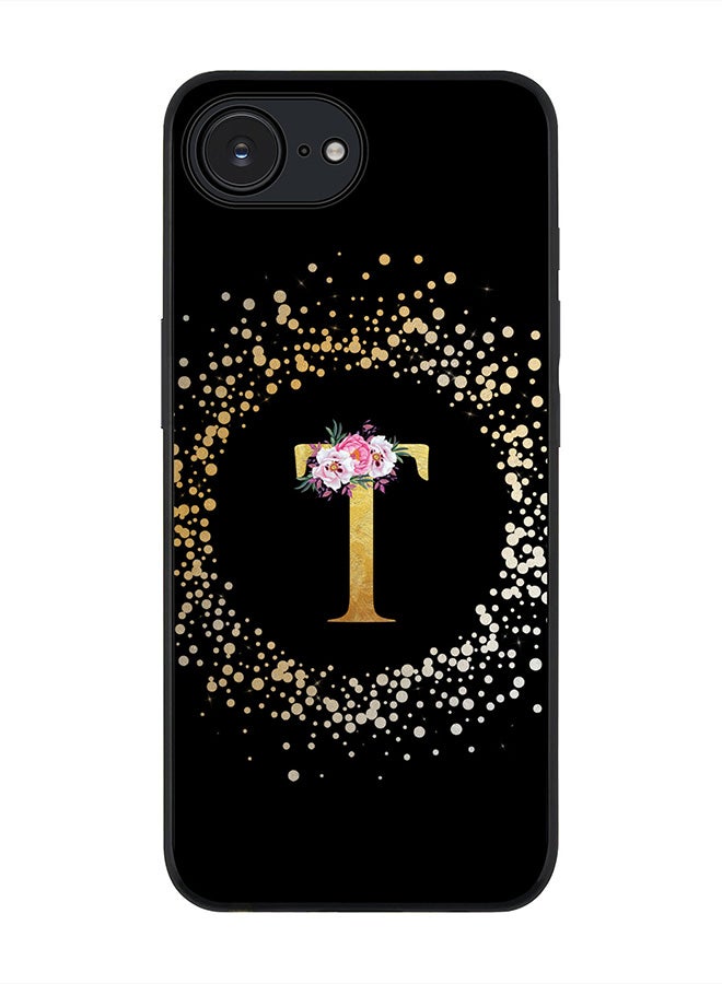 Stylizedd For Apple iPhone 16e Case,Slim fit Camera Protection, Shockproof Thin Phone cover  - Custom Monogram Floral - T ( Black ) - Image 1