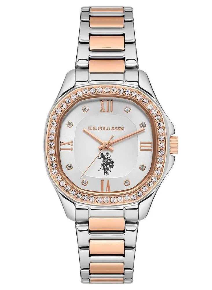 U.S. Polo Assn. Stile Women's  32mm Watch with Silver Dial & Two Tone Bracelet