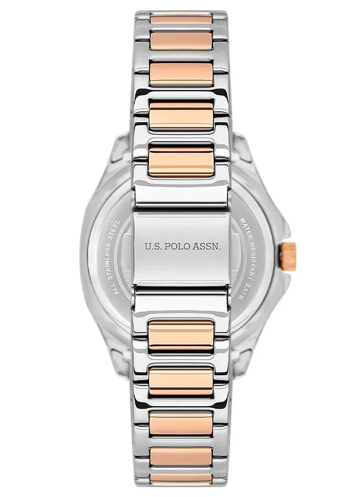 يو اس بولو اسن Stile Women's  32mm Watch with Silver Dial & Two Tone Bracelet