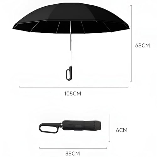 Contacts Ring Buckle Umbrella 2025 – Two Folding Travel Umbrella, Windproof, Automatic Open/Close, Compact for Rain & Sun (Black) - Image 4