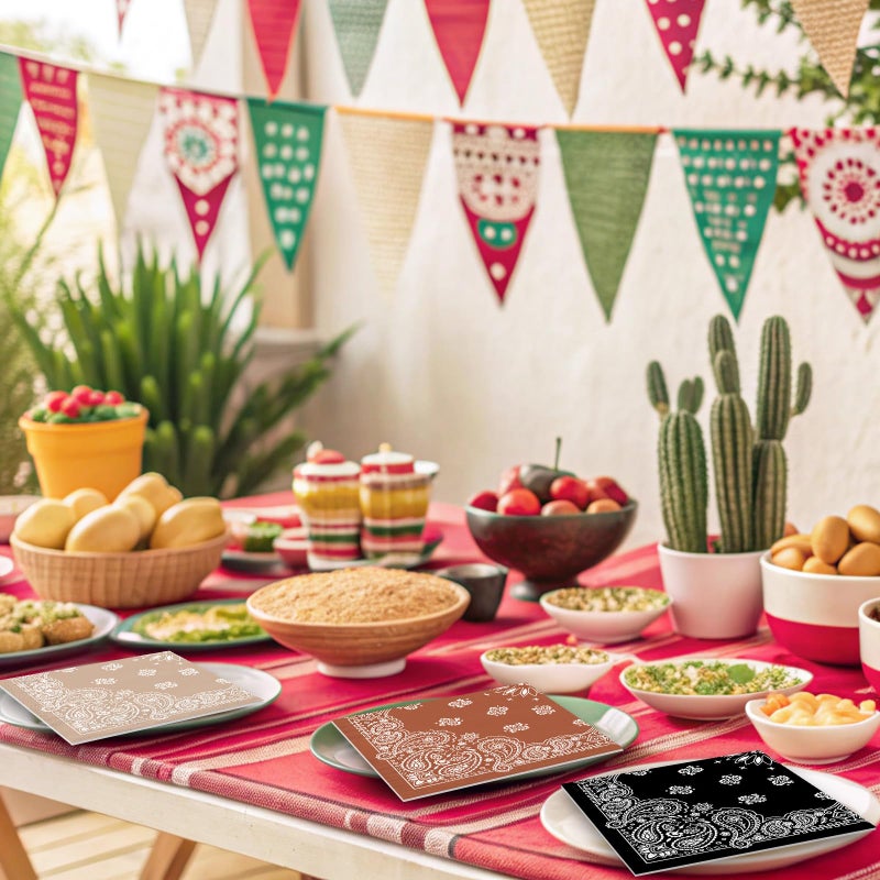 Whaline 120Pcs Western Bandana Cocktail Napkins 3 Colors Wild West Paper Napkin Cowboy Paisley Disposable Beverage Napkin for Wild One Yeehaw Bday - Image 5