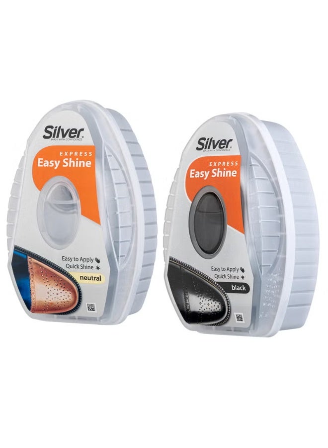 Silver Express Shoe Shine Sponge 6ml, Instant Shine Polish for Shoes, Boots & Leather Accessories, Black & Neutral - Image 1