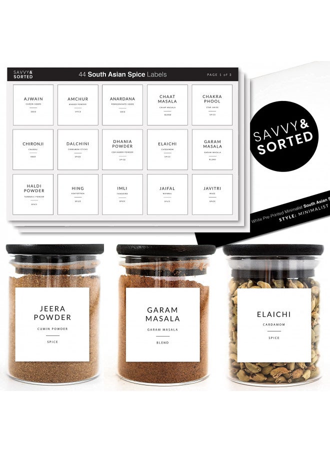 Savvy & Sorted SAVVY & SORTED Square Spice Labels for Indian Spices - 44 South Asian Spice Jar Labels Stickers Indian Spice + English Name - Kitchen Pantry Labels for Spice Jars - Spice Organization Herb Seasoning  - Image 1