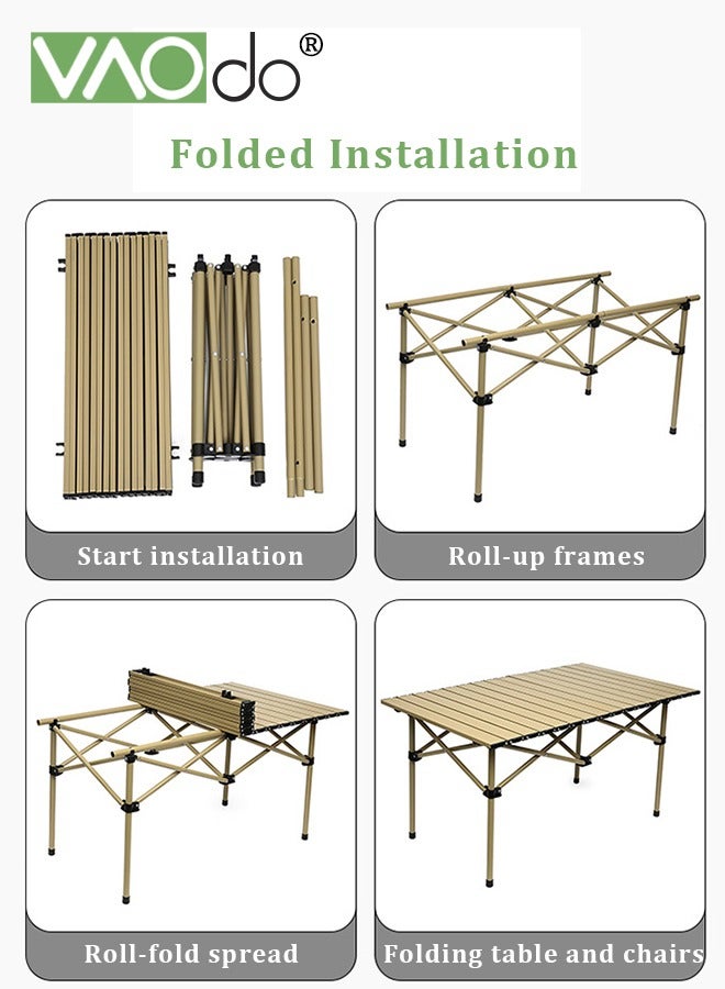 فاو دو المحمولة التخييم الطاولة القابلة للطي * 1PCS والكراسي * 2PCS مع حقيبة مجانية ، لف السطح خفيف الوزن الحديد الصغير نزهة الظهر جدول الإعداد السريع والتخزين المدمج للشواء في الهواء الطلق في الداخل نزهة تجمع الفناء - Image 4