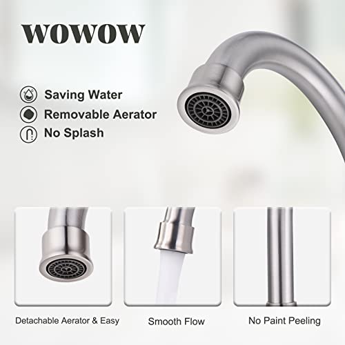 WOWOW Widespread Bathroom Faucet Brushed Nickel Bathroom Sink Faucet 8 inch Vanity Tap 2 Handle 3 Holes Deck Mount Taps with Drain - Image 3