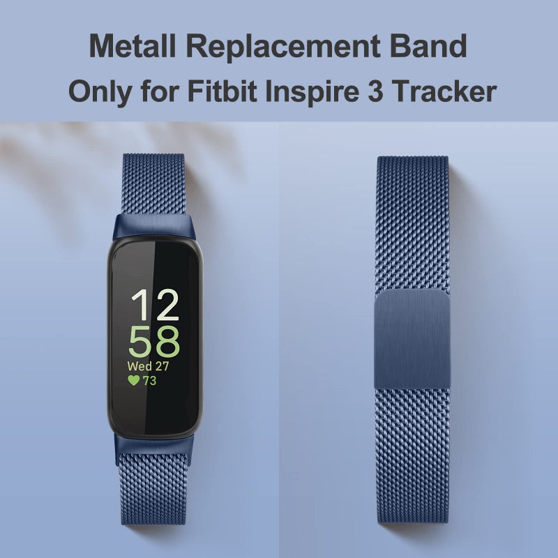 Vanjua for Fitbit Inspire 3 Bands Women Men, Stainless Steel Metal Mesh Loop Adjustable Magnetic Wristband Replacement Straps Compatible with Fitbit Inspire 3 Fitness Tracker (Sapphire Blue) - Image 2