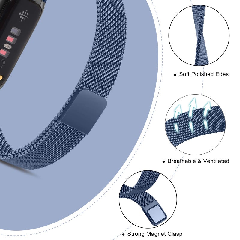 Vanjua for Fitbit Inspire 3 Bands Women Men, Stainless Steel Metal Mesh Loop Adjustable Magnetic Wristband Replacement Straps Compatible with Fitbit Inspire 3 Fitness Tracker (Sapphire Blue) - Image 3