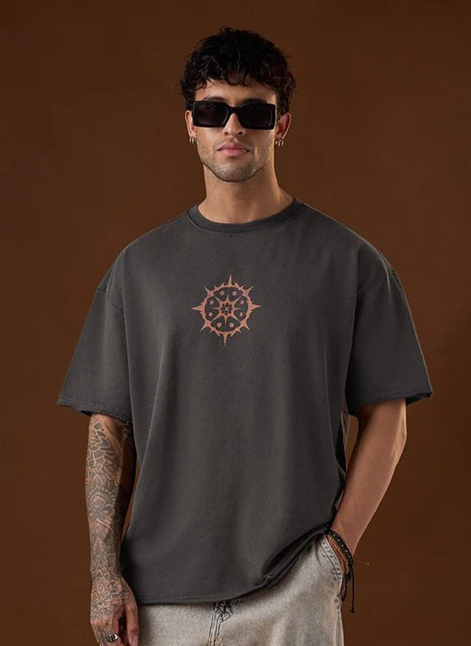 The Souled Store Men's Oversized Mythology Grey T-Shirt