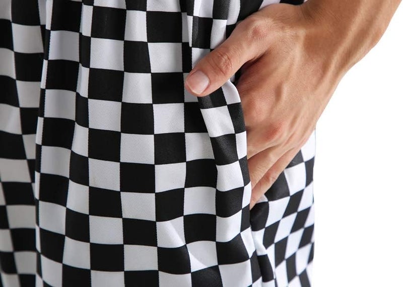 Nideen Men’s Black and White Checkerboard Print Chef Pants with Elastic Waist Drawstring Baggy Chef Uniforms - Image 2