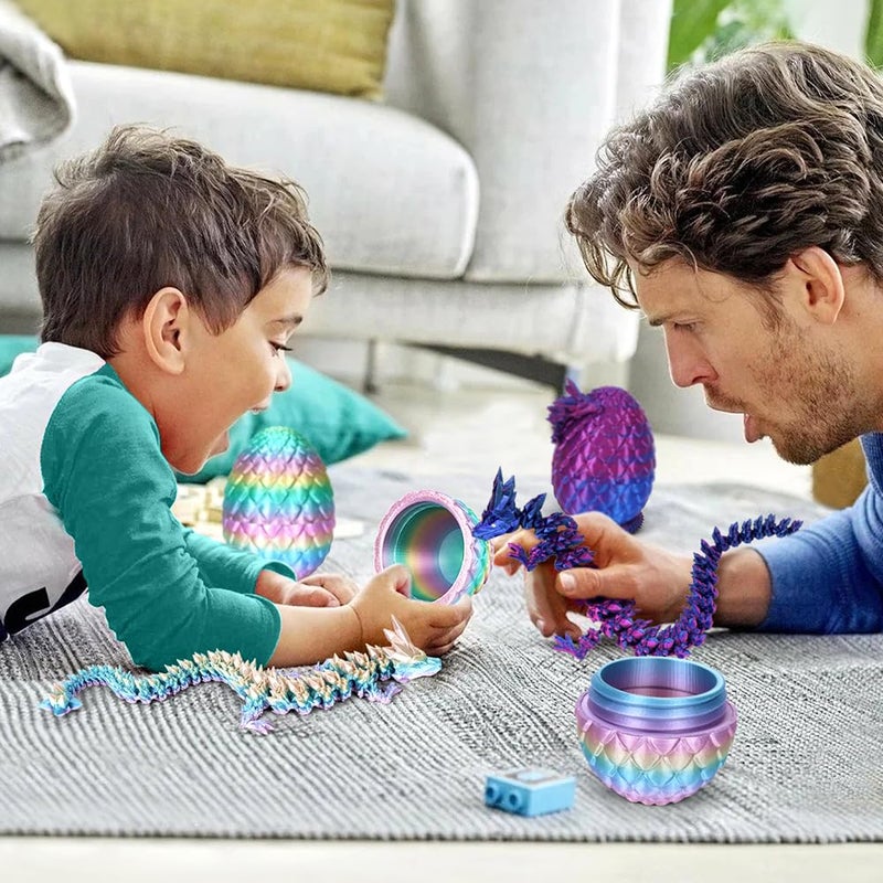 YILCER 3D Printed Dragon Egg, Mystery Crystal Dragon Egg Fidget Toys Surprise, Articulated Crystal Dragon Eggs with Dragon Inside (Rainbow Color) - Image 2