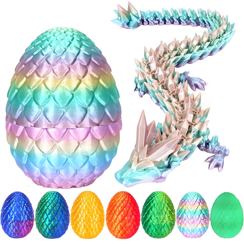 YILCER 3D Printed Dragon Egg, Mystery Crystal Dragon Egg Fidget Toys Surprise, Articulated Crystal Dragon Eggs with Dragon Inside (Rainbow Color) - Image 1