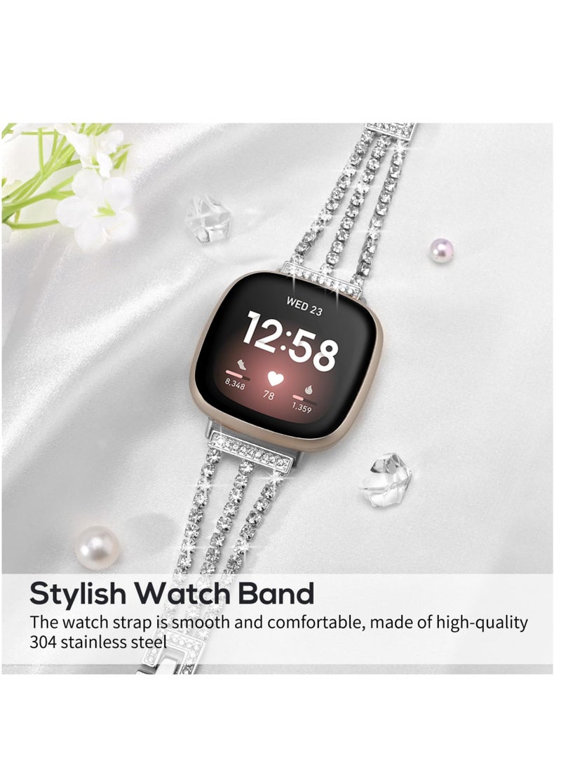 Excefore for Fitbit Versa Bands, Compatible with Fitbit Versa 3/Versa 4/Sense and Sense 2 Smart Watch, Bling Diamond Stainless Links Bracelet for Women Girl - Image 3