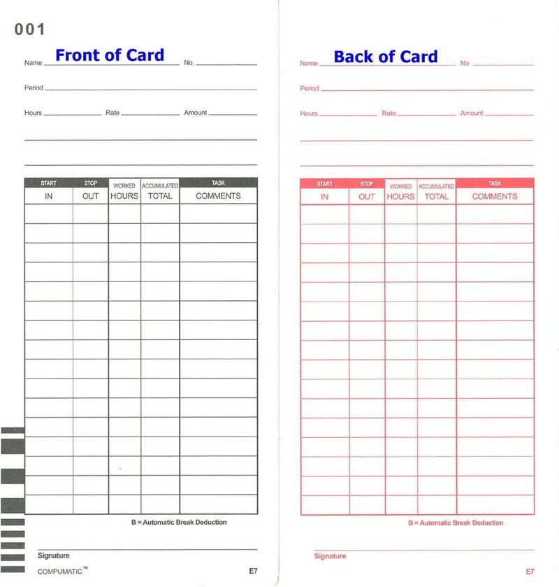 COMPUMATIC 1000 Lathem 7000E 7500E Time Clock Cards, E7 Compatible - Image 1