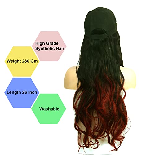 Paradise 26 Inch Long Curly/Wavy Cap Wig for Women & Girls | Matte Finish | Adds Instant Hair Volume & Length | Lightweight & Natural Look | Heat Resistant Synthetic Hair (Burgundy) - Image 2
