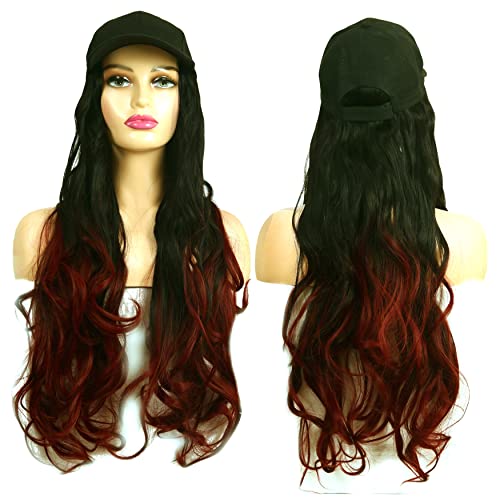 Paradise 26 Inch Long Curly/Wavy Cap Wig for Women & Girls | Matte Finish | Adds Instant Hair Volume & Length | Lightweight & Natural Look | Heat Resistant Synthetic Hair (Burgundy) - Image 1