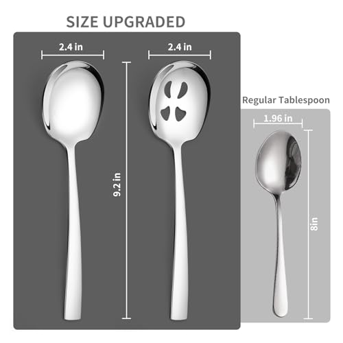 Keyoxy 4 Piece Stainless Steel Serving Spoons Set - 2 Large, 2 Slotted, 9.2-Inch, Dishwasher Safe, for Parties/Kitchen/Buffet/Catering - Image 3