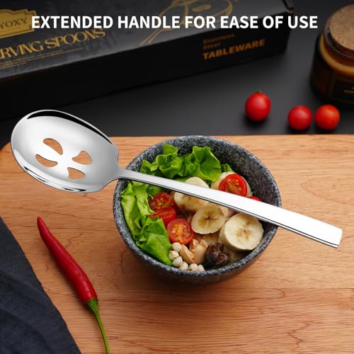 Keyoxy 4 Piece Stainless Steel Serving Spoons Set - 2 Large, 2 Slotted, 9.2-Inch, Dishwasher Safe, for Parties/Kitchen/Buffet/Catering - Image 5