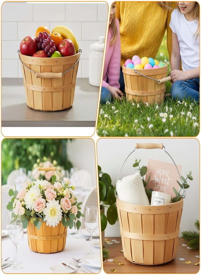 COMNICO 2 Pack Round Wooden Baskets, Handwoven Empty Wood Fruit Buckets with Metal Handle Natural Color Easter Basket for Garden Home Party Market Supplies - Image 4