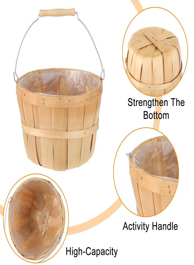 COMNICO 2 Pack Round Wooden Baskets, Handwoven Empty Wood Fruit Buckets with Metal Handle Natural Color Easter Basket for Garden Home Party Market Supplies - Image 3