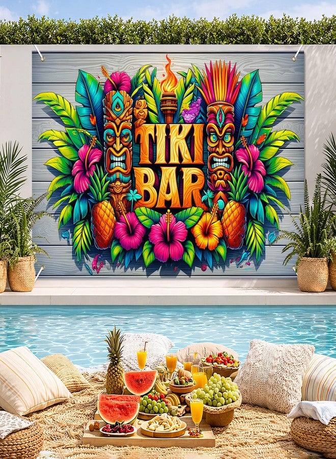BlissYard Tiki Luau Party Banner 71x43 Inch Hawaiian TIKI Bar Decoration for Tropical Hawaiian Birthday Party Backdrop Photography Background - Image 3