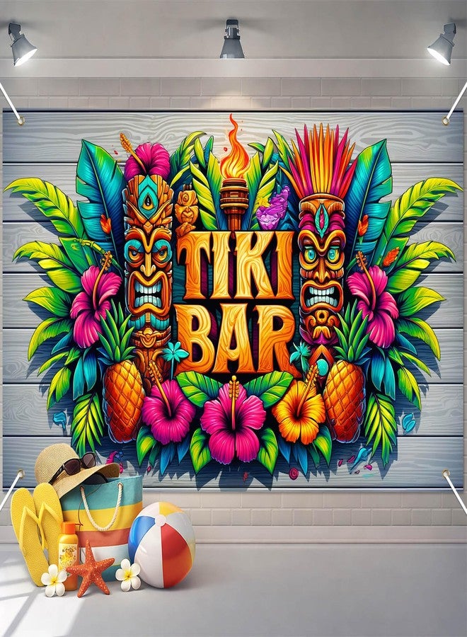 BlissYard Tiki Luau Party Banner 71x43 Inch Hawaiian TIKI Bar Decoration for Tropical Hawaiian Birthday Party Backdrop Photography Background - Image 1