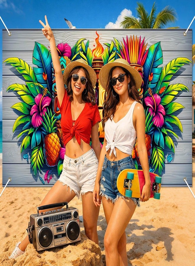 BlissYard Tiki Luau Party Banner 71x43 Inch Hawaiian TIKI Bar Decoration for Tropical Hawaiian Birthday Party Backdrop Photography Background - Image 2
