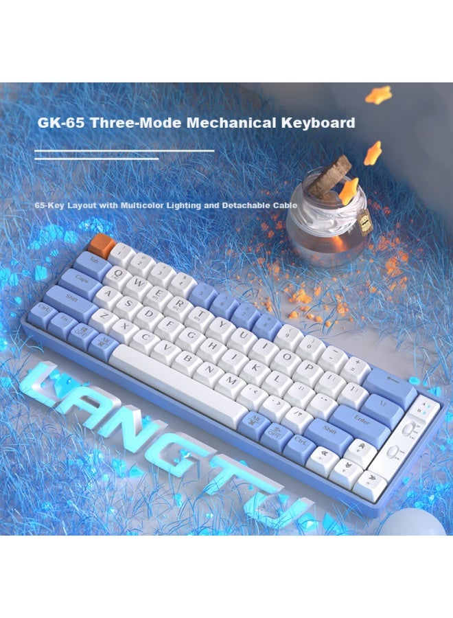 Langtu Gk65 Wireless Tri-mode Gaming Mechanical Keyboard For Laptop Office Wired Run Gold Switch Sky Blue - Image 1