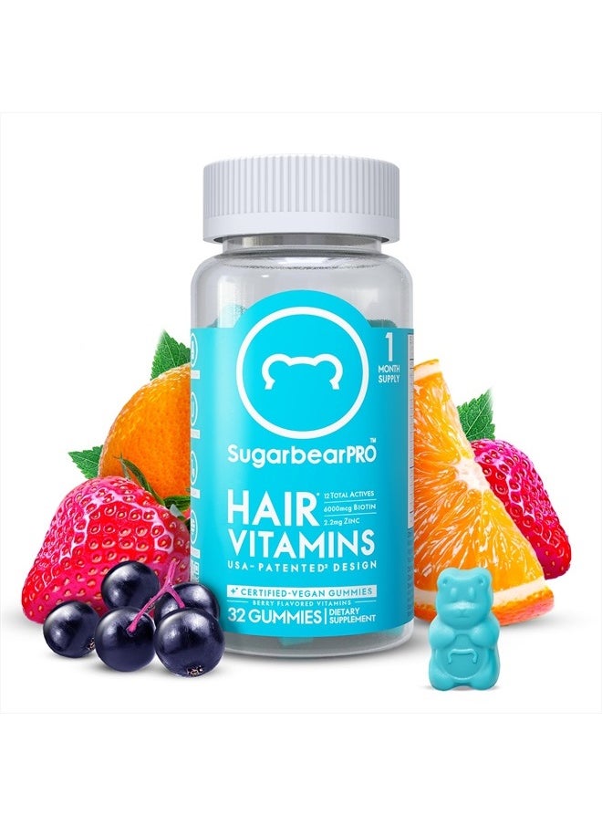 SugarbearPRO - Sugarbear Hair Vitamin Gummy 1 Month Supply Extra Strength Biotin 6000mcg, Growth for Men & Women, Vegan Vitamin B12, MSM, Inositol, Omega 3, Elderberry, Certified Kosher, Halal, Cruelty-Free - Image 1