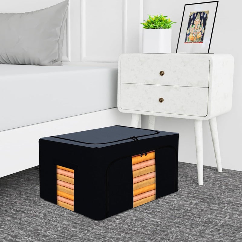 Kuber Industries Pack of 4 Clothes Storage Box 24 LTR Underbed Storage Bag Foldable Steel Frame Clothes Organizer Storage Box For WardrobeSareeShirts And Blankets Grey Blue - Image 2