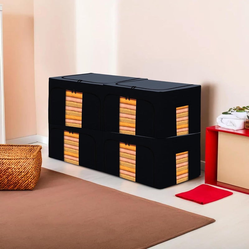 Kuber Industries Pack of 4 Clothes Storage Box 24 LTR Underbed Storage Bag Foldable Steel Frame Clothes Organizer Storage Box For WardrobeSareeShirts And Blankets Grey Blue - Image 1