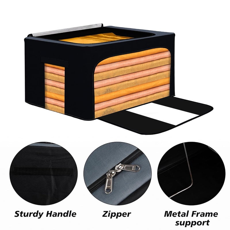 Kuber Industries Pack of 4 Clothes Storage Box 24 LTR Underbed Storage Bag Foldable Steel Frame Clothes Organizer Storage Box For WardrobeSareeShirts And Blankets Grey Blue - Image 4