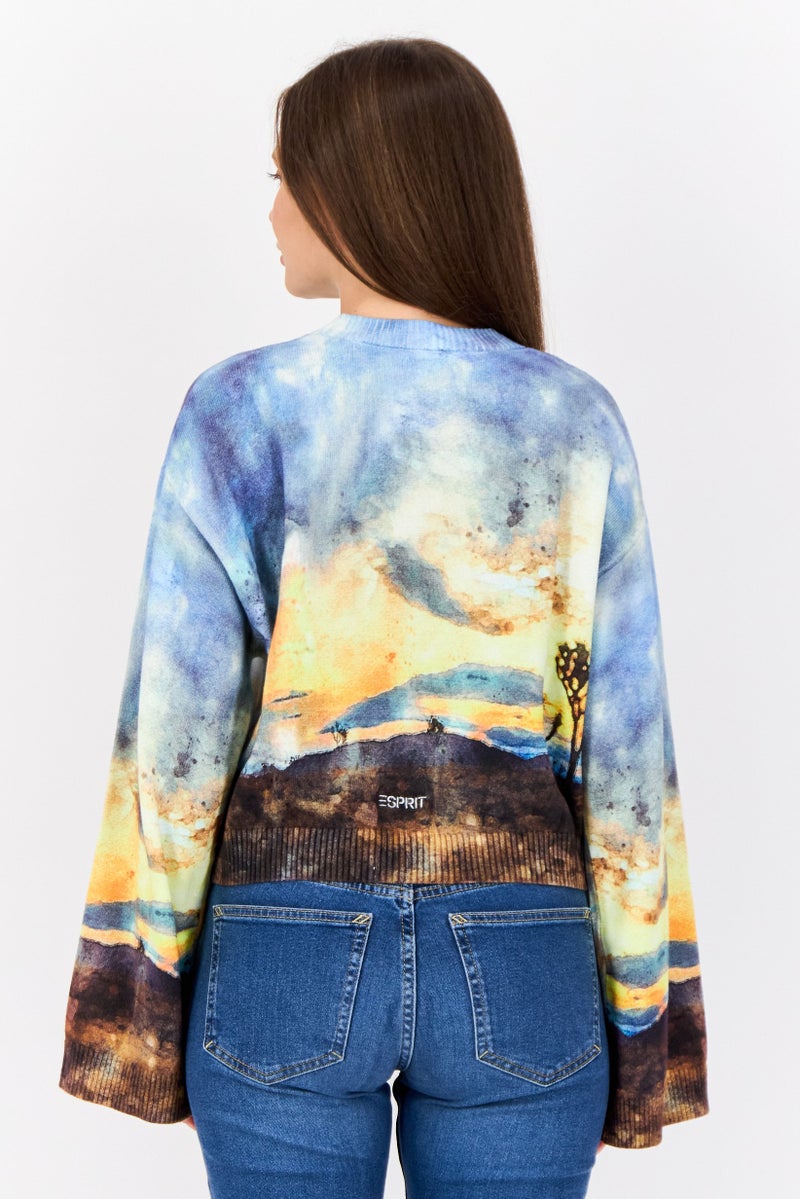 ESPRIT Women Ribbed Collar Graphic Printed Sweater, Multicolor - Image 3