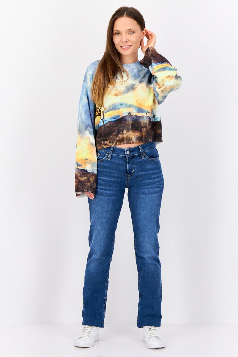 ESPRIT Women Ribbed Collar Graphic Printed Sweater, Multicolor - Image 4